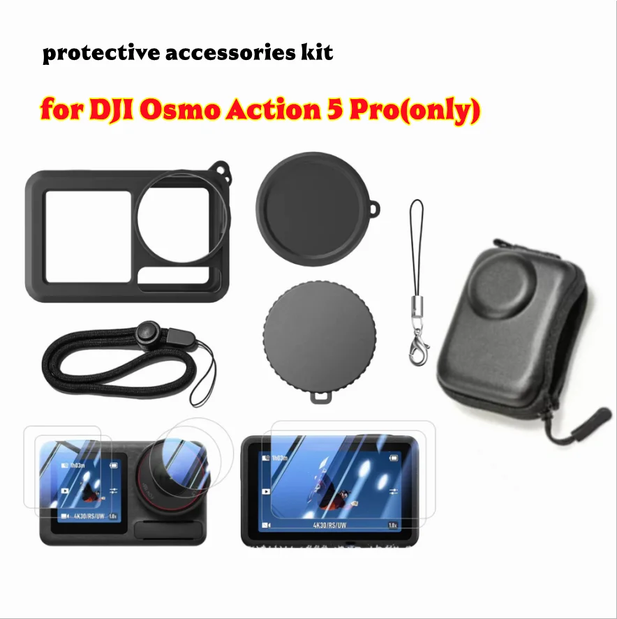 For DJI OSMO Action 5 Pro PU Portable Mini Carrying Bag Case Silicone Protective Case Lens Screen Protectors (6 Pack) Accessory