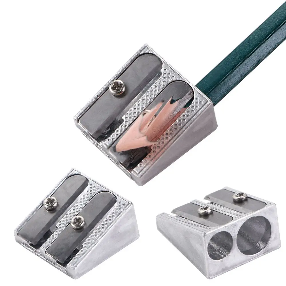 Lovely 1/5pcs Bevelled Silver Metal Two Hole Pens Cutter Tool Pencil Sharpener Office Sharpener Double Hole Pencil Sharpener