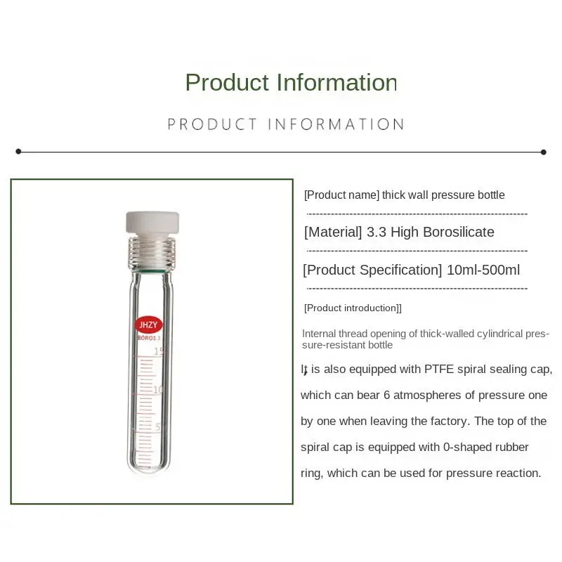 Imagem -05 - Garrafa de Pressão Parede Grossa Boca do Parafuso Ptfe Plug Reaction Test Tube 10 15 25 35 50 75 100 150 250