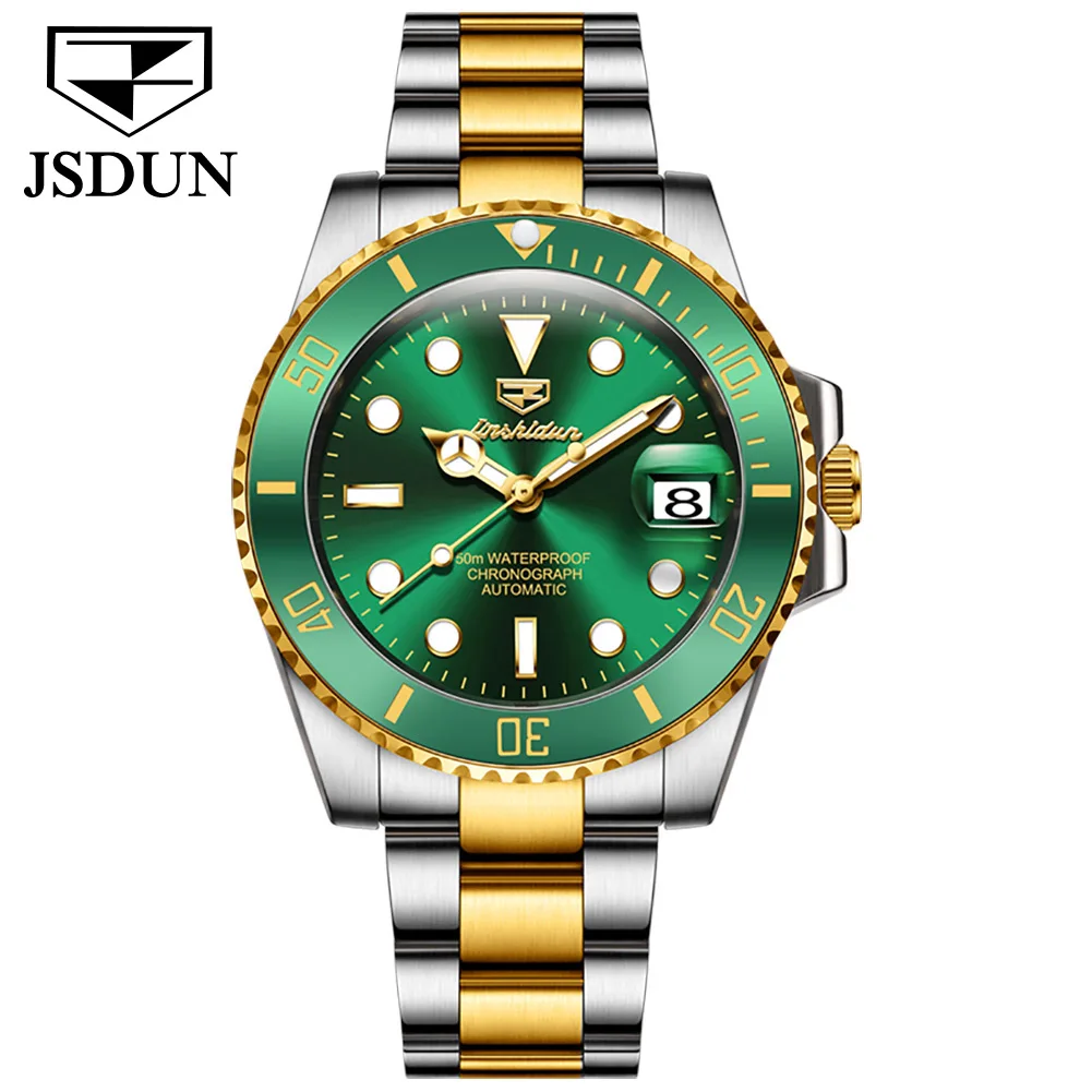 

JSDUN Green Diving Watch Automatic Watch for Men Imported Movement Sapphire Mirror Rotating Bezel Luminous Men's Wrist watches