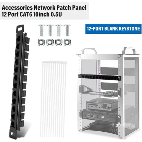 12 Port Patch Panel 10inch 0.5U CAT6 Network Patch Panel for DeskPi RackMate T1/T0/T2/T1 Plus/T0 Plus and 10 Inch Server Rack/Ne