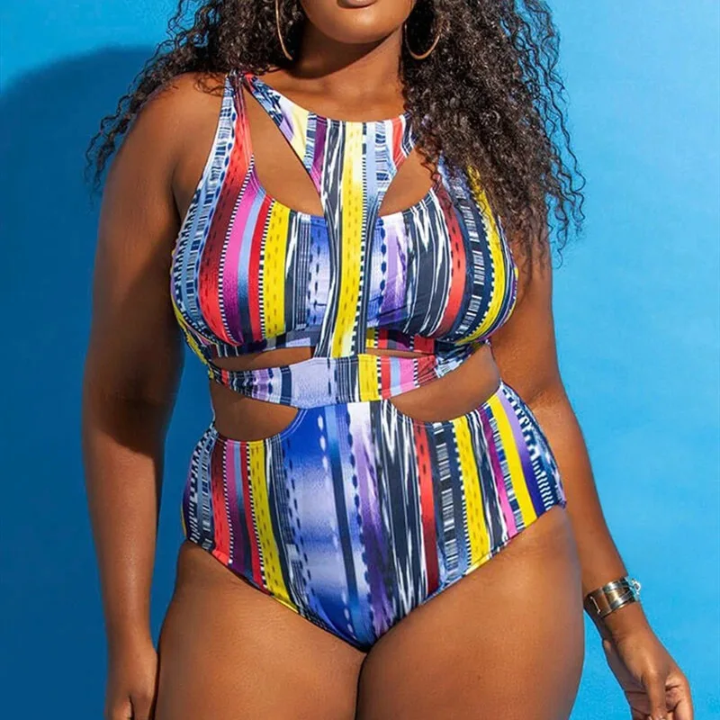 

2025 new European and American women's large-size one-piece swimsuit, ethnic style printing sexy fattening swimsuit bikini