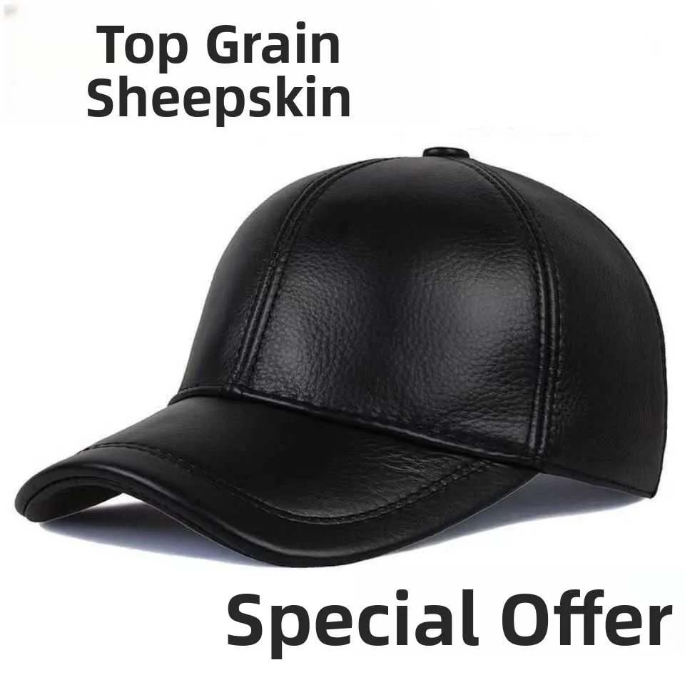 2026 Spring Autumn Genuine Leather Baseball Cap Men's Casual Hat Outdoor Thin Sheepskin Duckbill Leather Caps for Middle-Aged...