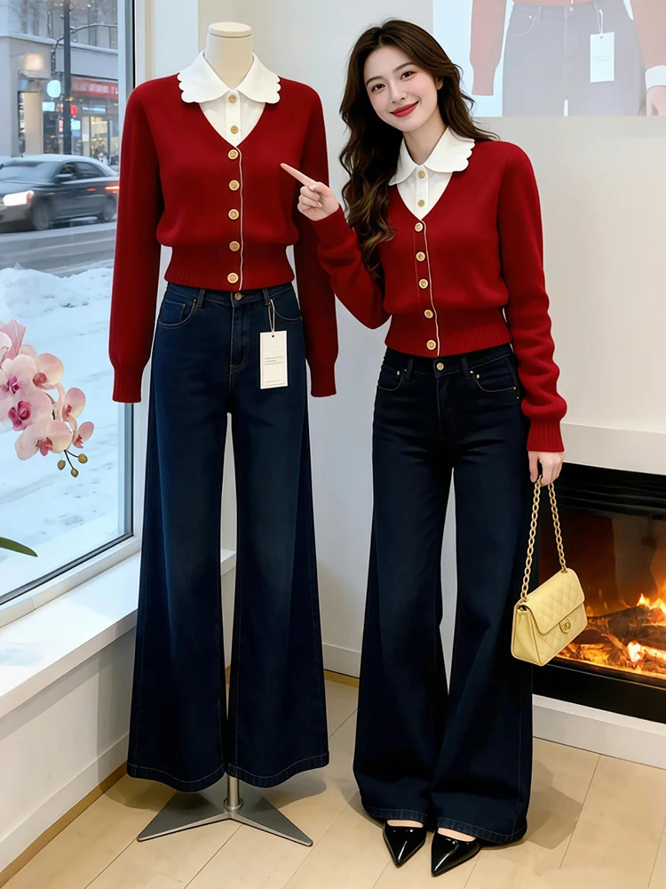 

Stunning Women's Knitted Sweater 2026 Autumn Winter New Style Fake Two-Piece Knit Cardigan Top Comfortable Breathable