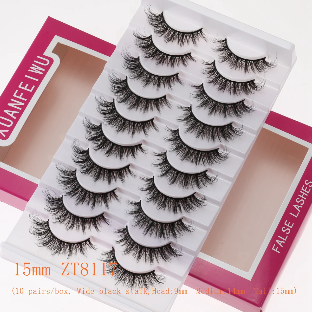Xuanfeiwu Slanted Eye Tail Elongated Fluffy 5D Realistic Hard Stem Eyelashes Natural One-Piece Full Strip Stage Performance False Eyelashes Halloween Party Eyelashes