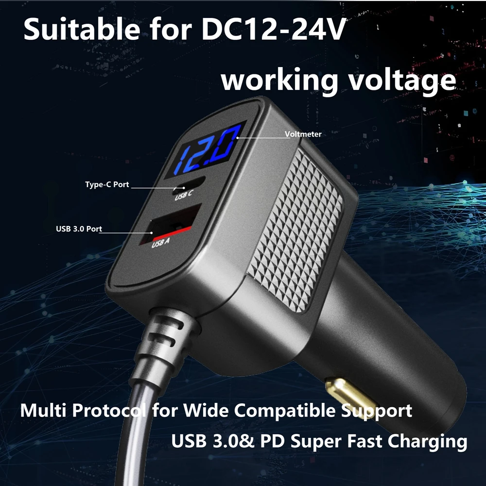 محول سيارة 3M لـ Starlink Mini 12-24V QC/PD شحن سريع مع كابل طاقة منافذ USB-A + Type C لملحقات Starlink Mini