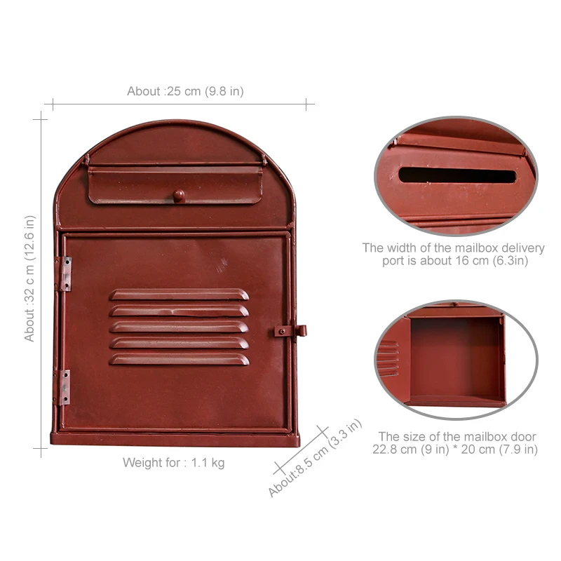 Red Garden Outdoor Mailbox Retro Style Letterbox Decorative Farmhouse Metal Wall Hanging Mailbox Craft Ornament