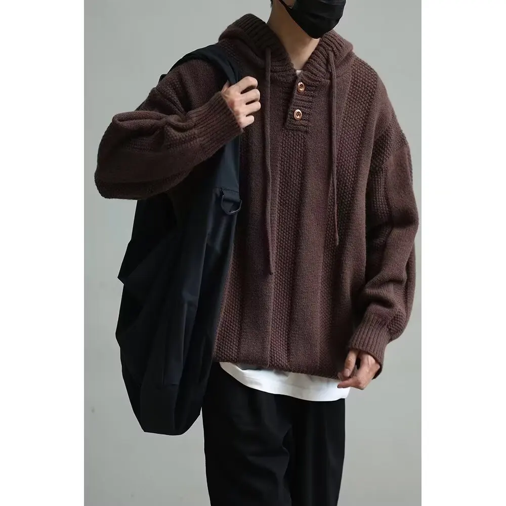 

Мужская вязаная толстовка свободного кроя на осень-зиму, утепленная, из полиэстера, повседневная, с открытым передом, на молнии