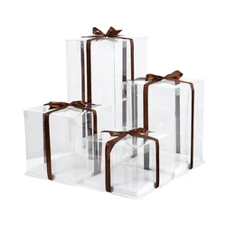 4/6/8/10 inch PET Square Transparent Cake Box Birthday Surprise Gift Baking Packaging Box Clear Toy Box Wedding Party Supplies
