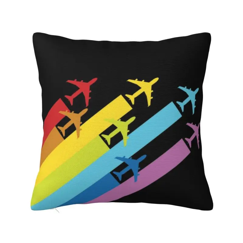 Nordic Rainbow Chemtrails Airplanes Sofa Cushion Cover Velvet Fighter Pilot Aviation Plane Throw Pillow Case Bedroom Decoration
