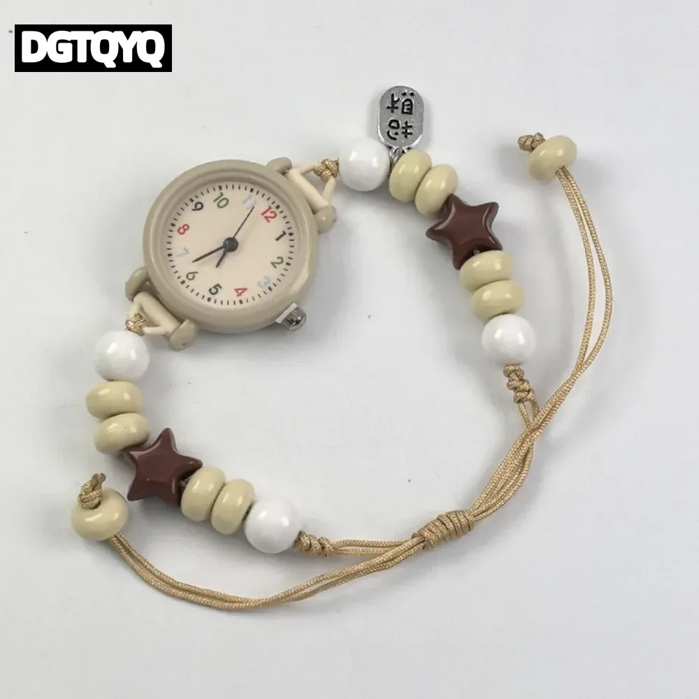 New Dopamine Bracelet Watch Beaded Adjustable Star Heart Chain Pendant Quartz Watch for Women Girls Reloj Niño Reloj Para Mujer
