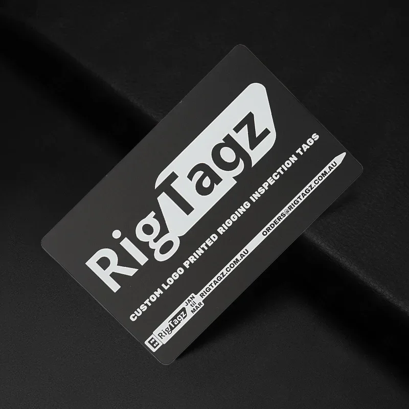 

RigTagz Branded Black Metal Card Custom Logo Printed Inspection Tags Metal Card