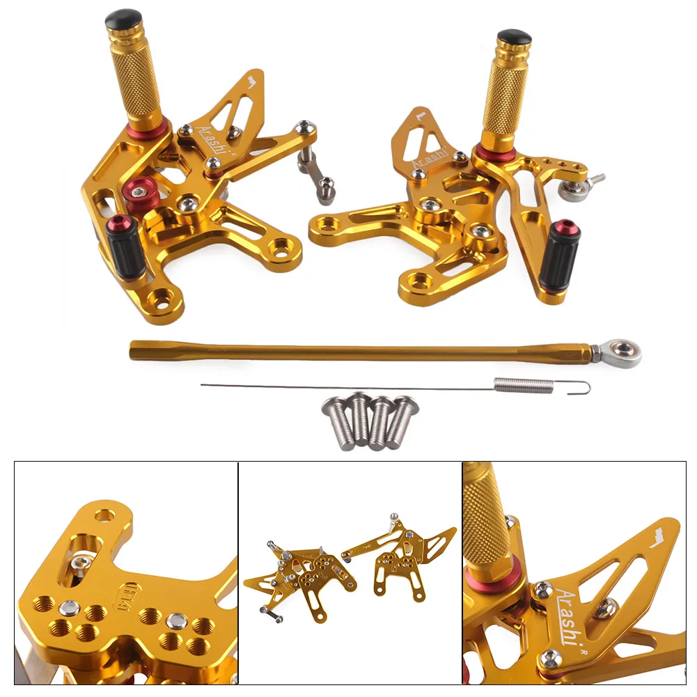 CNC Adjustable Rearset Foot Pegs For Kawasaki ZX10R ZX-10R 2015 Aluminum Alloy Motorcycle Accessories Gold