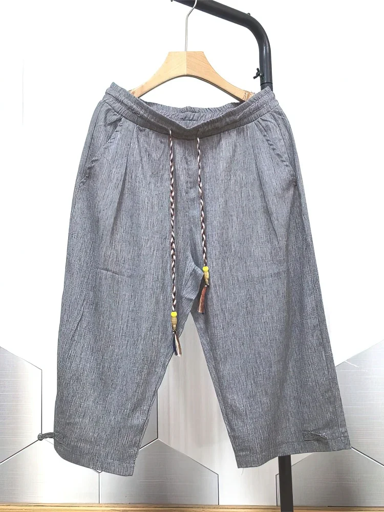 

Summer Beach Cotton Linen Shorts Men Baggy Wide leg Casual Capris Pants Male Sport Running Shorts 2025 Linen Trousers