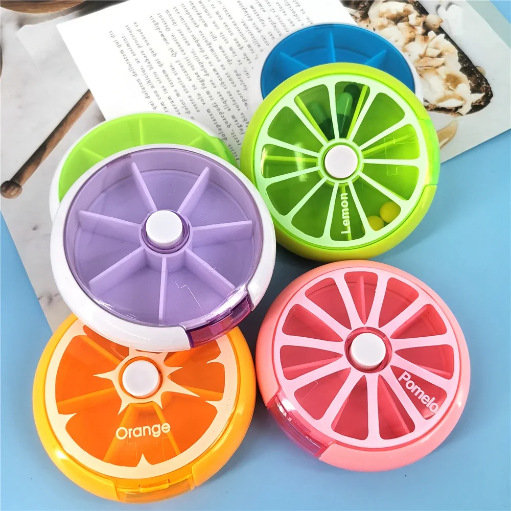 Portable Pill Box Weekly Rotating Split Fruit Points Drug Carry With You Mini Medicine Boxs Medicine Travel Pillbox