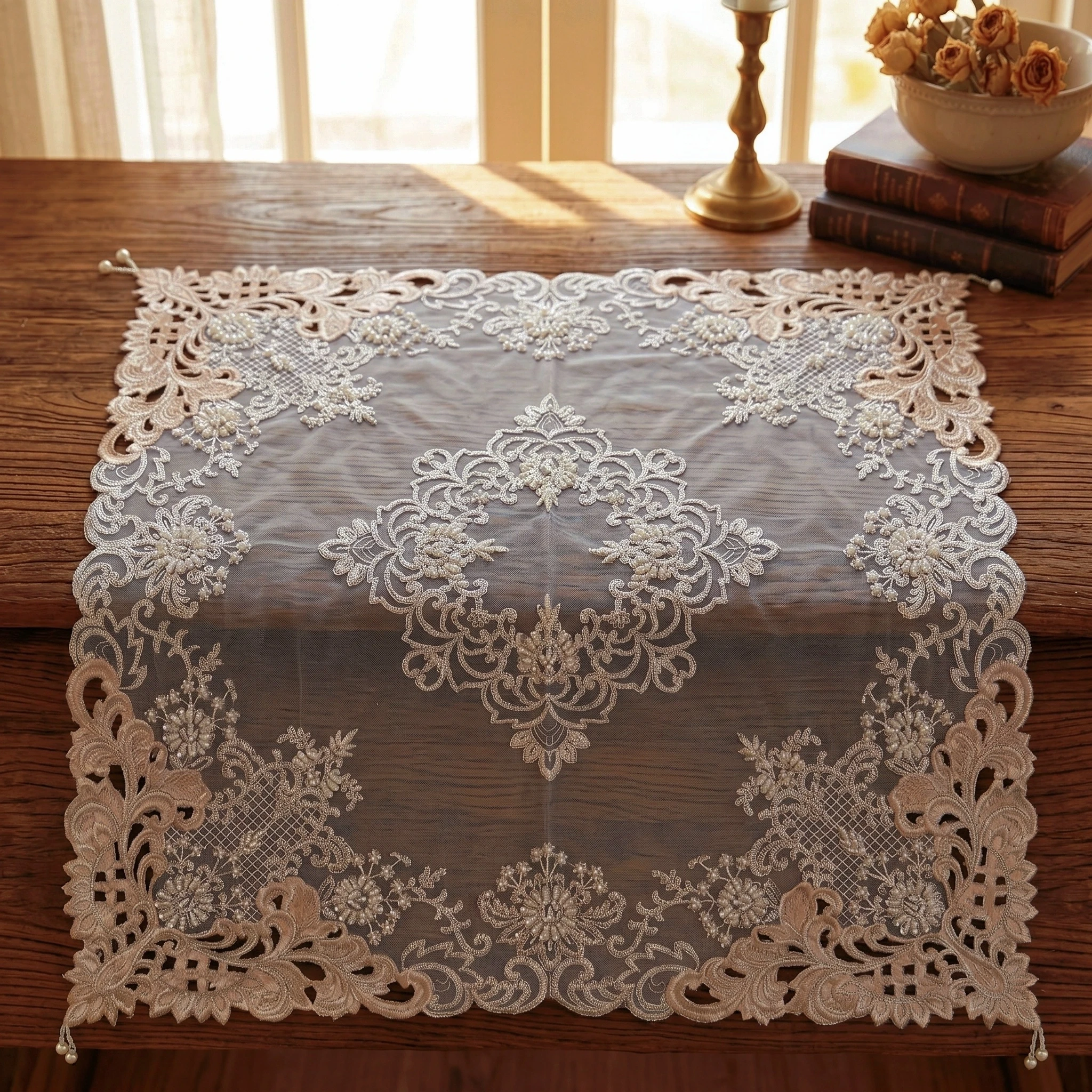 Square Tablecloth 85x85cm Vintage Table Mat Elegant Flower Rose Gold Table Covers Wedding Placemats Table Decorations