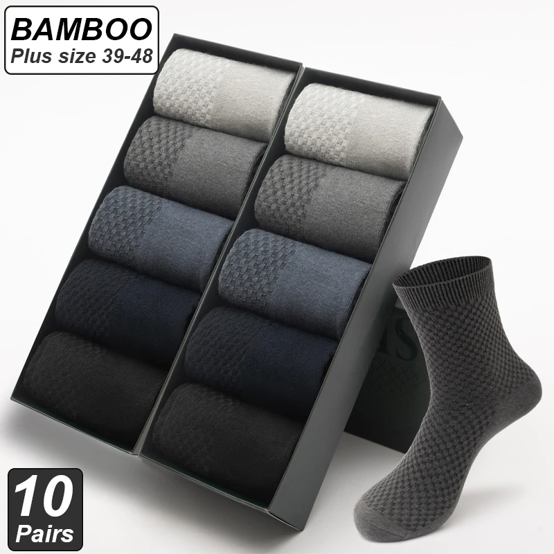 High Quality 10 Pairs/lot Men Bamboo Fiber Socks Breathable Compression Long Socks Business Casual Male Large size 38-45