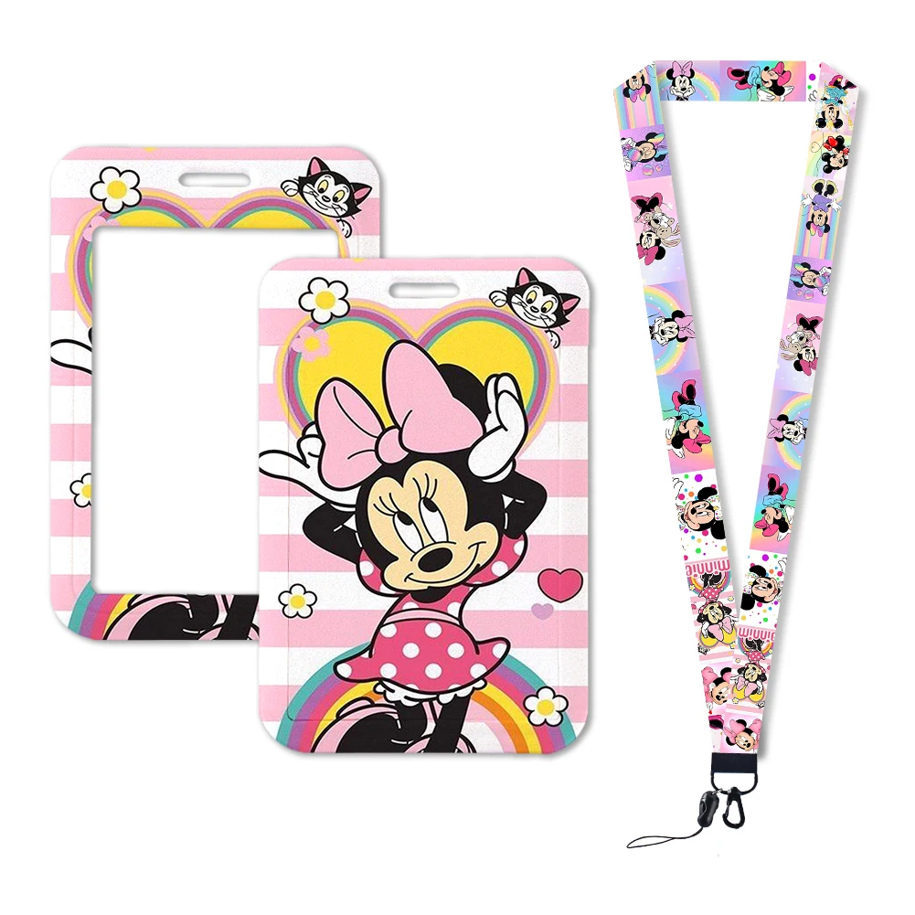 Gantungan kunci seri Disney Minnie Mickey Pink, gantungan kunci Lanyard seri Mickey, gantungan kunci lucu lencana kartu kredit ID, tali Lanyard untuk hadiah Aksesori kunci