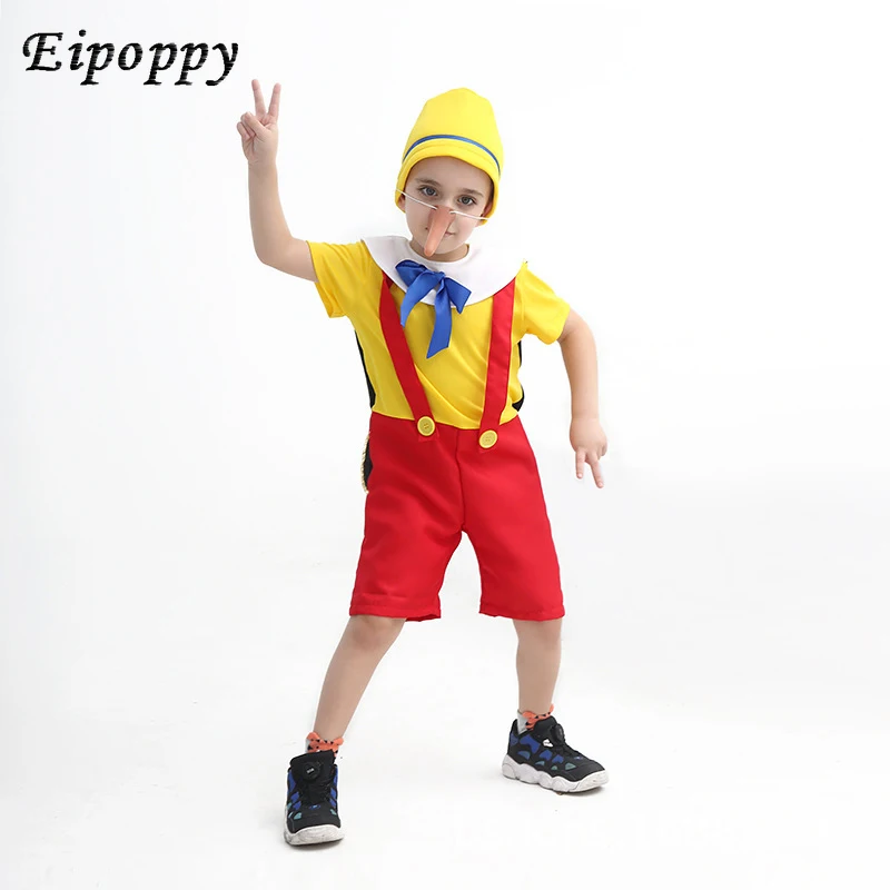 Disfraz divertido de Pinocho para niños, ropa de Cosplay, uniforme de Halloween con nariz libre