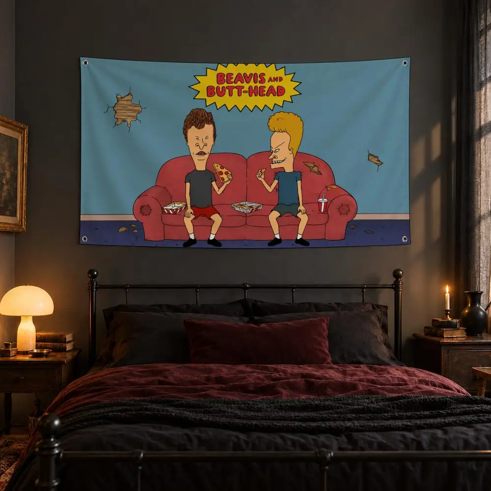 Animation Beavis and Butt-Head Flags Fabric Pennant Banner, Apt Wall Decor, Living Corner, Bedroom, Studio, E-sports Room