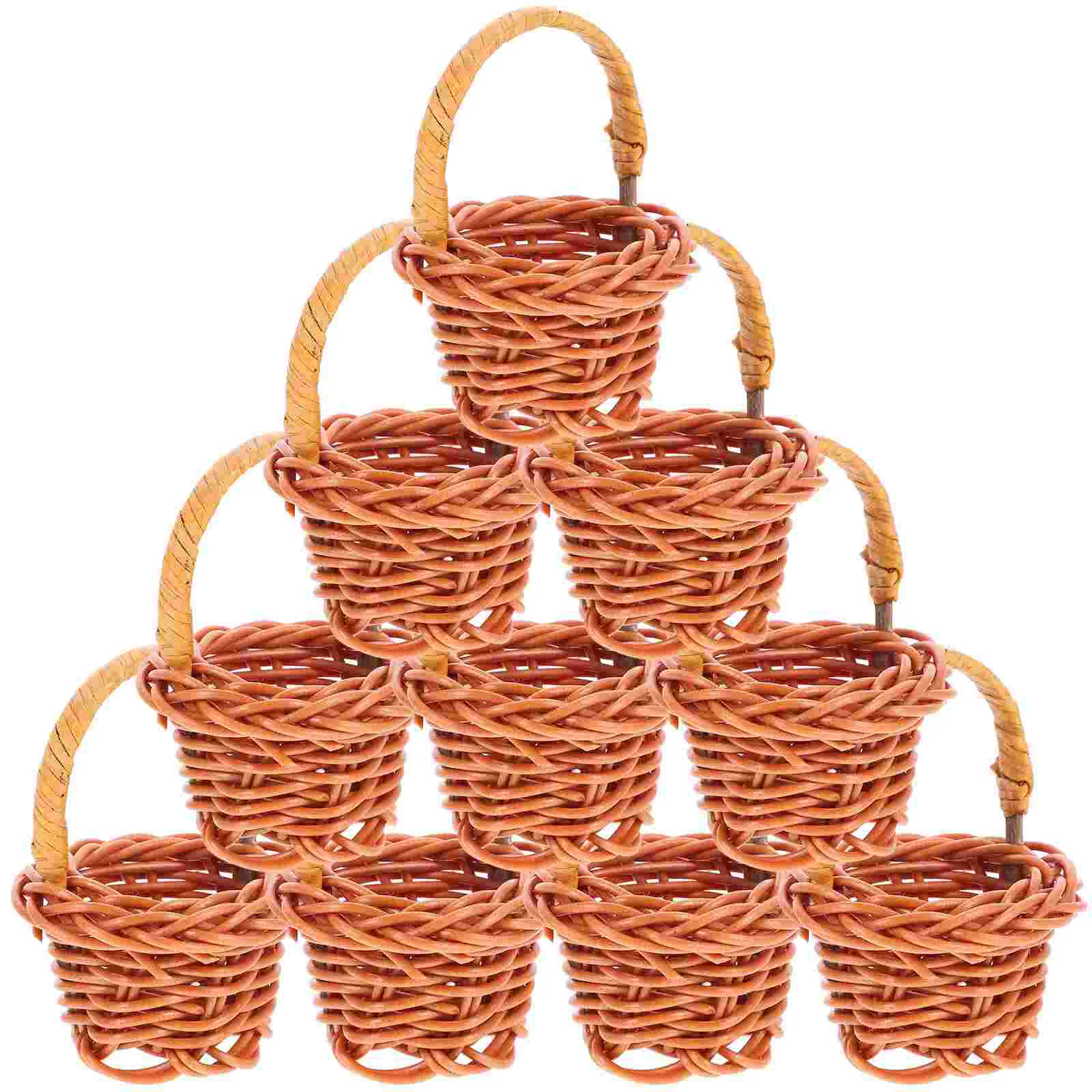 

10 PCS Mini Shopping Basket Wicker Laundry Miniature Woven Baskets Small Rattan Baby Toys Flower Decor Child