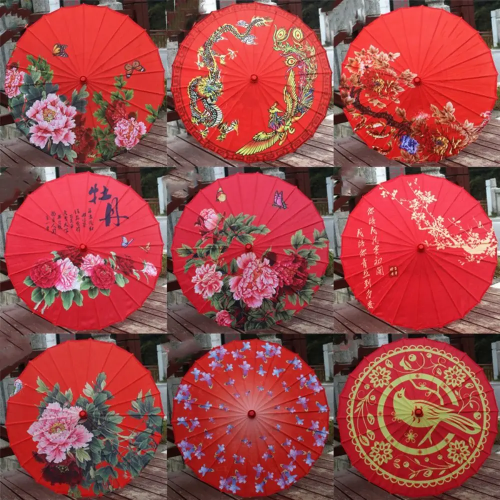 

Китайский антикварный свадебный зонт из промасленной бумаги, 56 см, 10 цветов, декоративный зонт для детей с изображением дракона и феникса