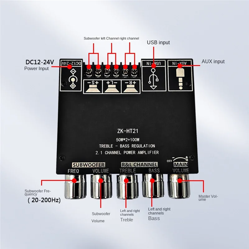 Excellent-ZK-TH21 Scheda amplificatore subwoofer Bluetooth 5.0 a 2.1 canali 50Wx2+100W Amplificatore per bassi stereo audio di potenza a 2.1 canali