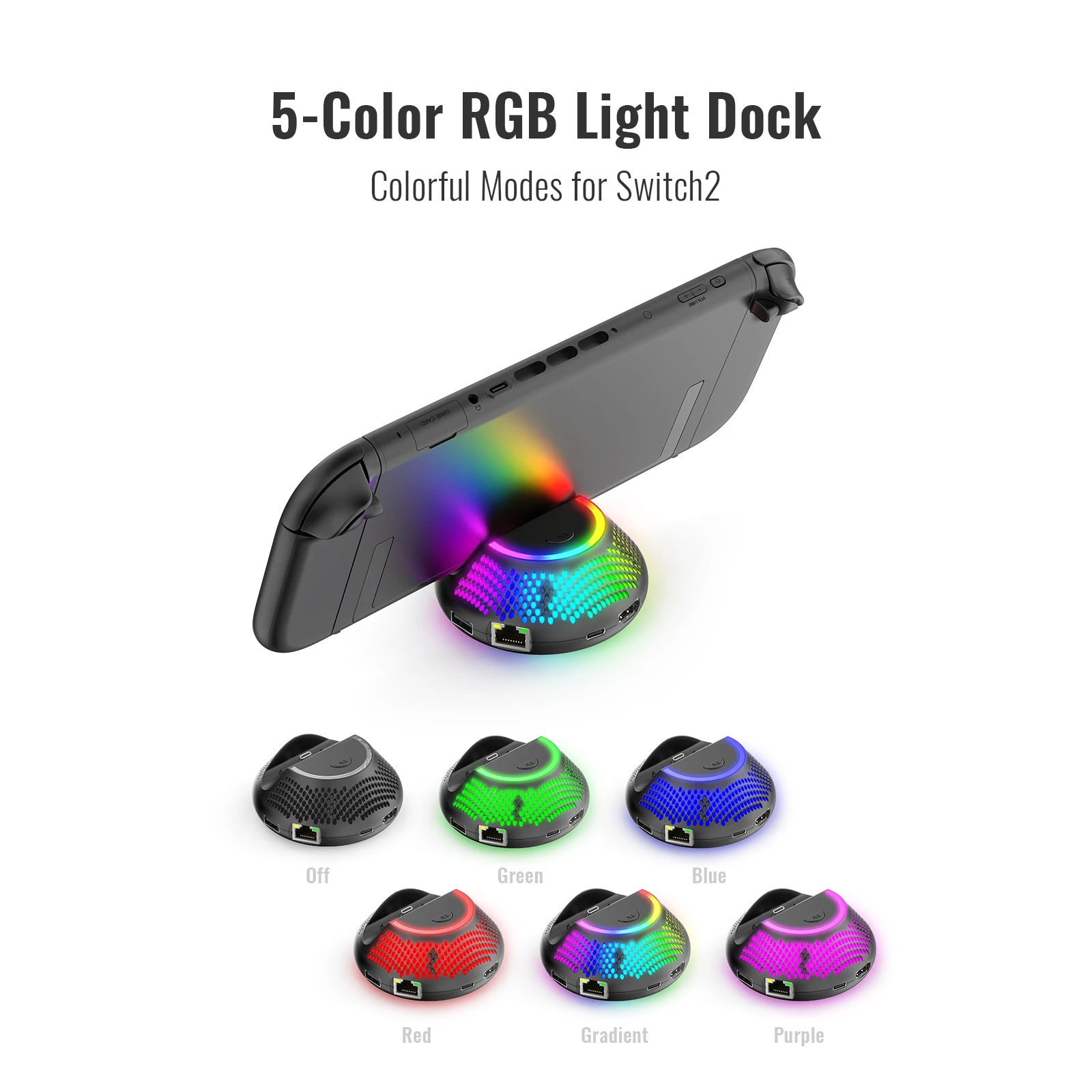 4K TV Dock Station Converter for Switch 2, 5-in-1 Docking Station with 60Hz Output and RGB Effects