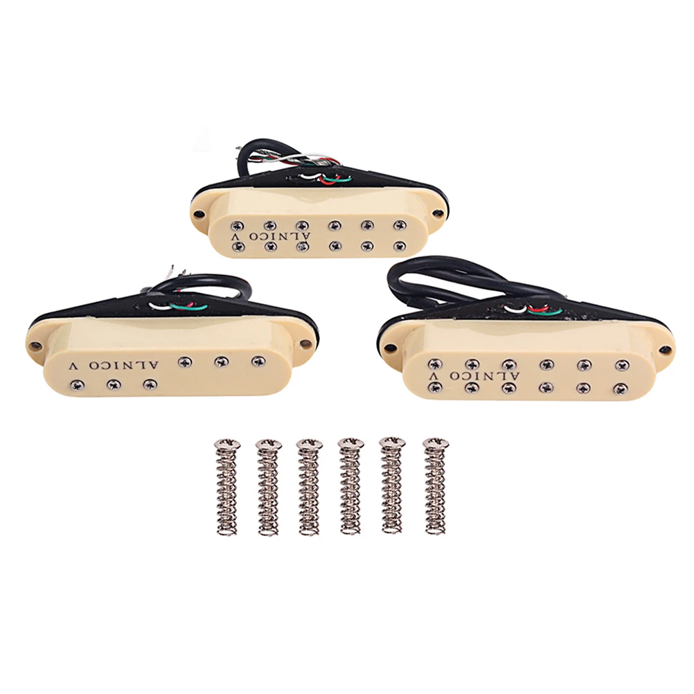 

V Single Coil Pickups Standard SSS Neck/Middle/Bridge Pickup Electric Guitar Parts Replacement (Cream Yellow)
