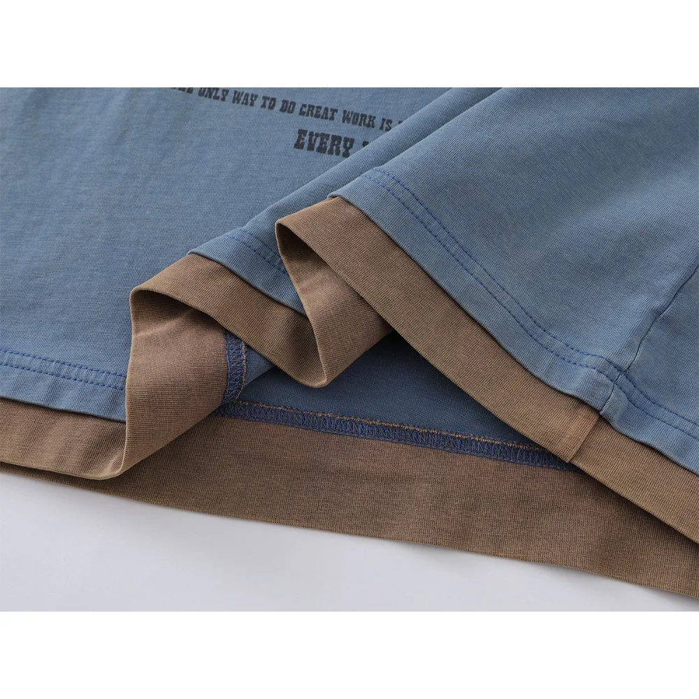 High Street Tees Tshirt Men's Autumn New Base Shirt Color Blocked Fake Two-piece Streetwear T-shirt Long Sleeved