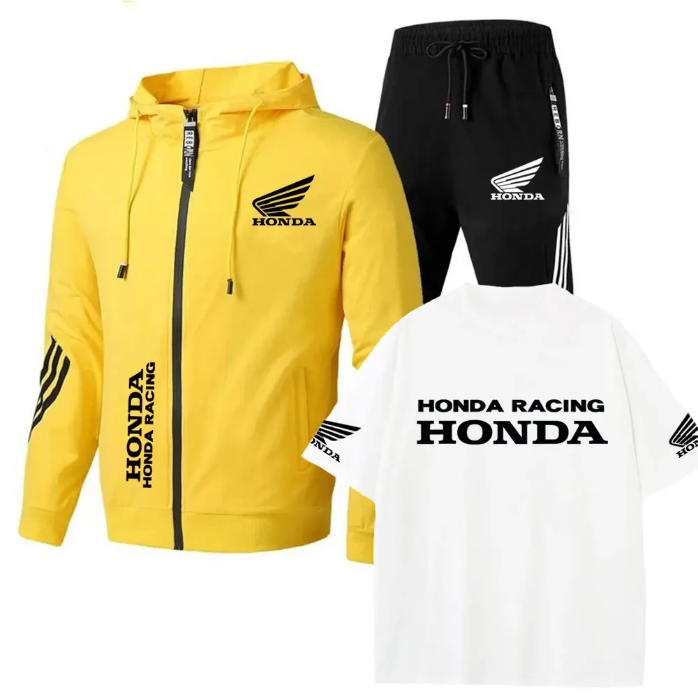545648  Honda cotton top short-sleeved T-shirt zippered men's sportswear hoodie sweatshirt set Outdoor motorcycle men's clothing