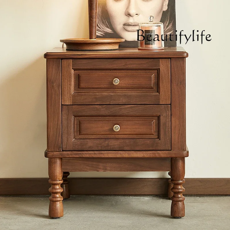 

American solid wood retro bedside table Nordic simple handle bedside bedroom storage locker