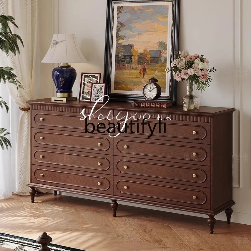 

American all solid wood French locker, antique living room, retro storage side stand cabinet
