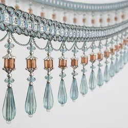 1m Crystal Curtain Tassel Lace Trim Sewing Ribbon Tassel Crystal Bead Fringe Upholstery Curtain Accessory for Home Decoration