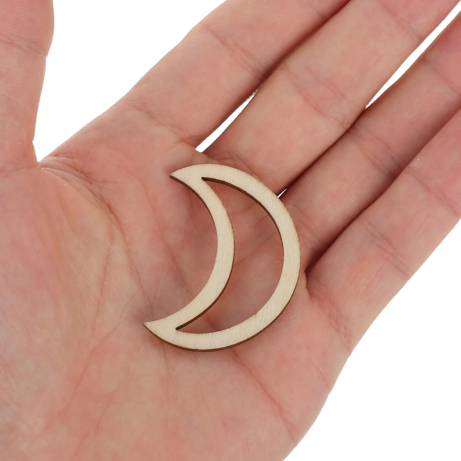 

100pcs Moon-Shaped Wood Cutouts Hollow Unfinished Wooden Slices For Diy Craft Home Decor Living Room Bedroom Office Wall Hanging