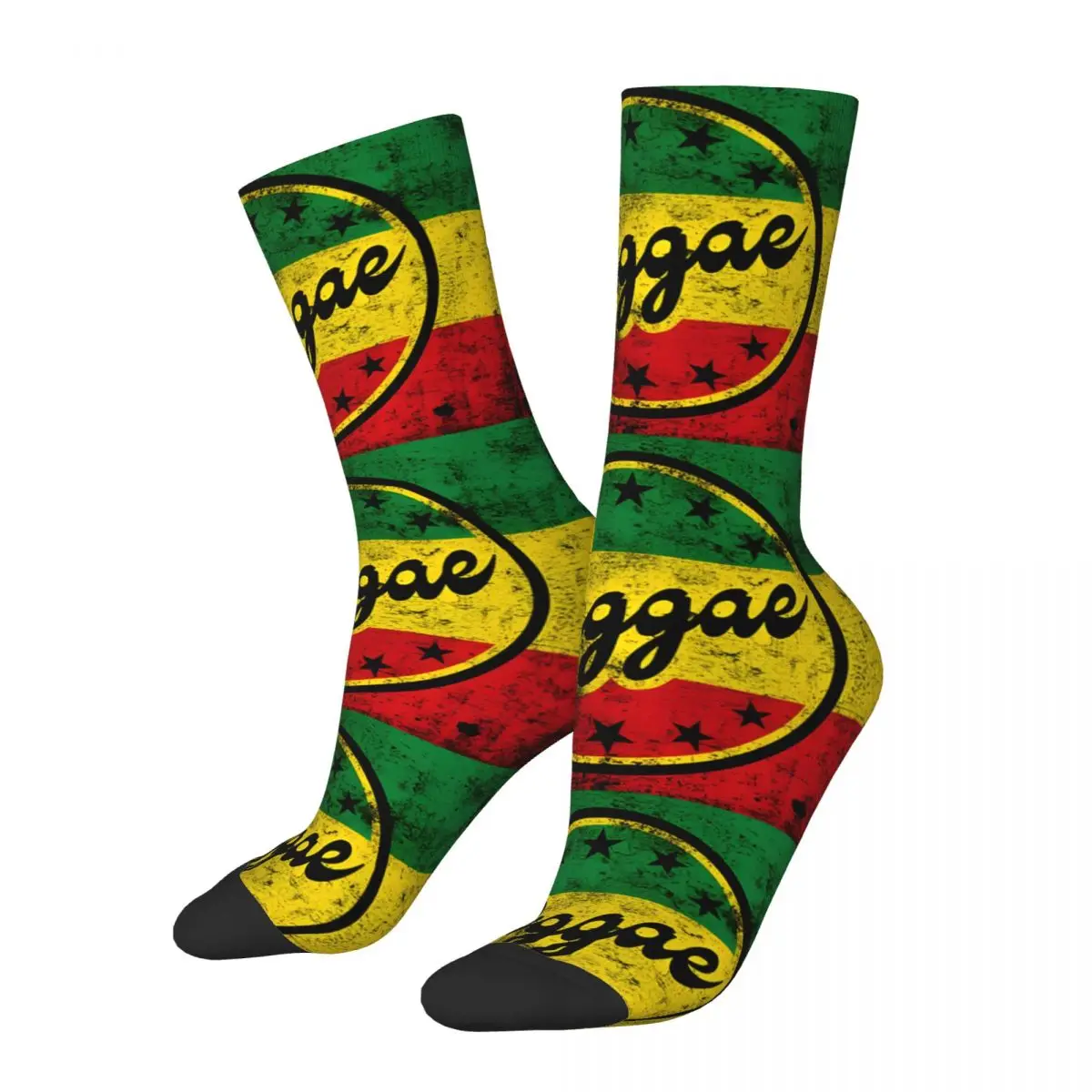 Funny Crazy Sock for Men Reggae Rastafari Flag Vintage Quality Pattern Printed Crew Sock Novelty Gift