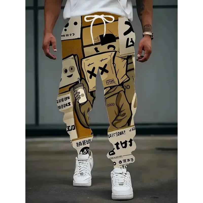 

The 2026 autumn new men's long pants feature street casual fashion and hip-hop 3D wooden figure prints
