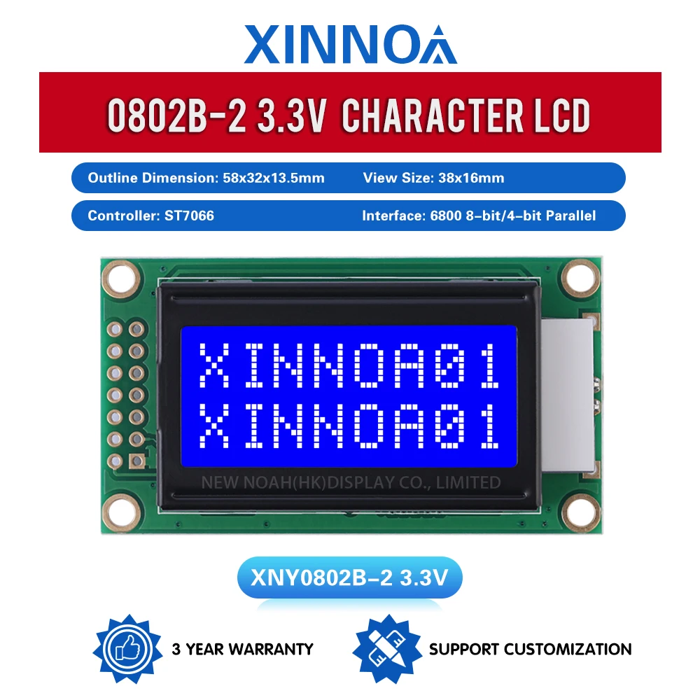 Синяя пленка, белые буквы 0802B-2, 3,3 В, матричный экран 02X8, ЖК-дисплей 58X32X13,5 мм, 8*2-символьный ЖК-экран, ЖК-модуль Cob