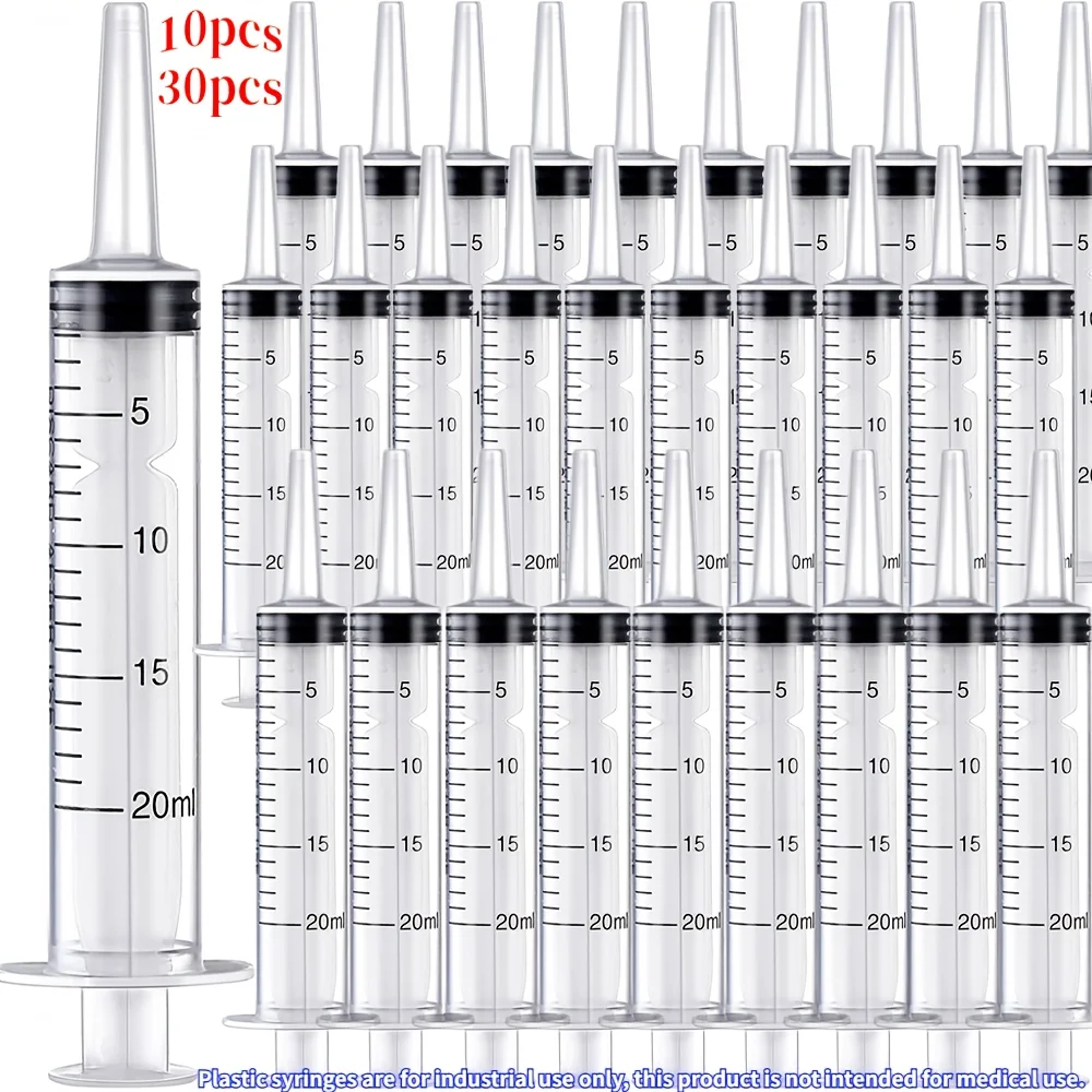 30 قطعة حقنة بلاستيكية قياس السائل للراتنج والحرف اليدوية ومختبر العلوم أو تغذية الحيوانات الأليفة أو الزيت أو الغراء 20 مللي