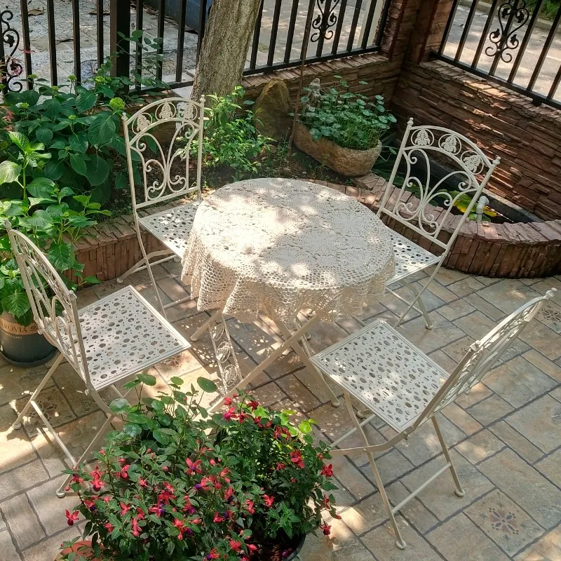 Folding Outdoor Garden Chairs Balcony Iron Table and Chair Nordic Patio Furniture Hollowed Out Pattern Lounge Table and Chairs image 4