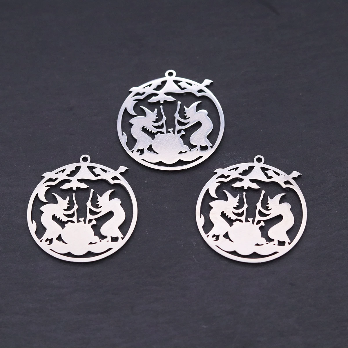 3pcs Stainless Steel Witch Bat Charms Halloween Pendants For DIY Earring Necklace Jewelry Making Spooky Holiday Handmade Craft