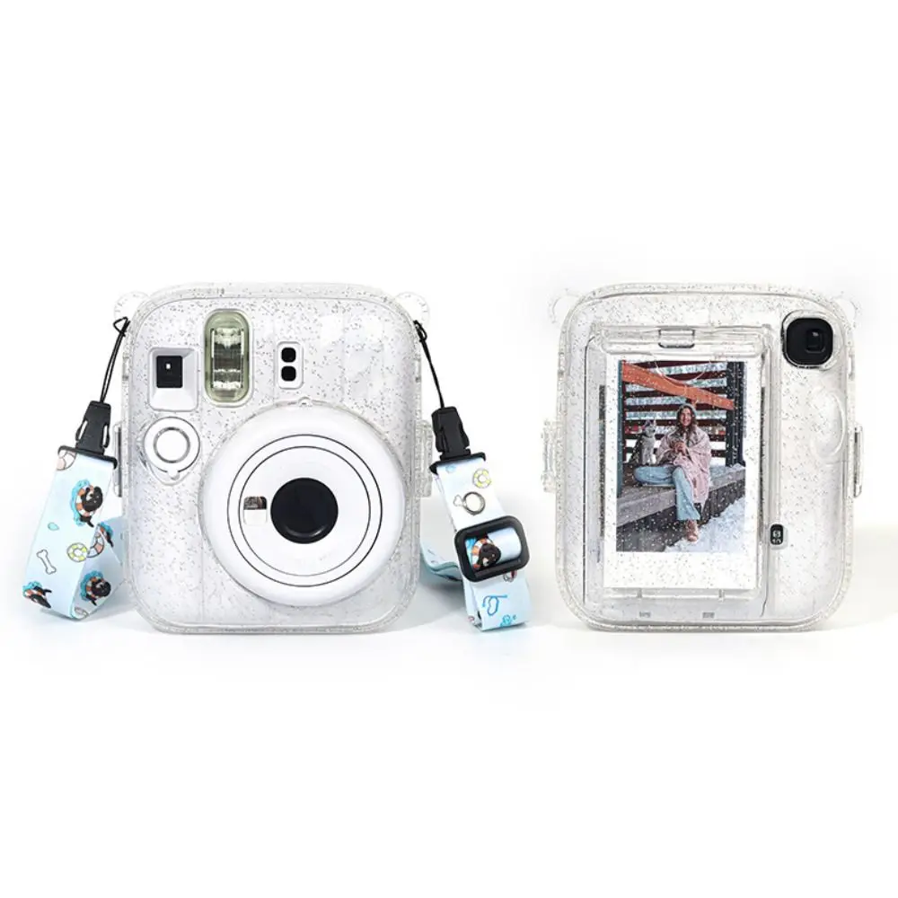 Translucent Glitter Instant Camera Case 3 in 1 with Cartoon Sticker Protective Cover Anti Scratch for Fujifilm Instax Mini 13