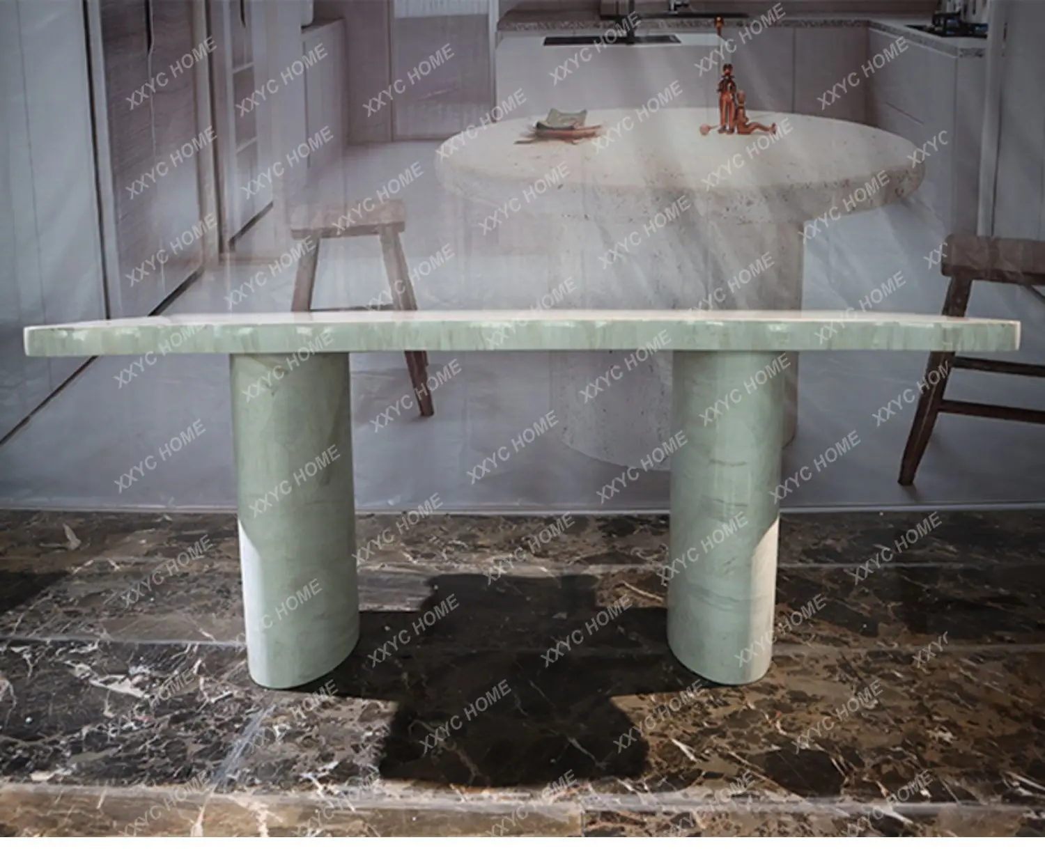 A Natural color matching marble dining table Light luxury villa High-end art design Special-shaped table
