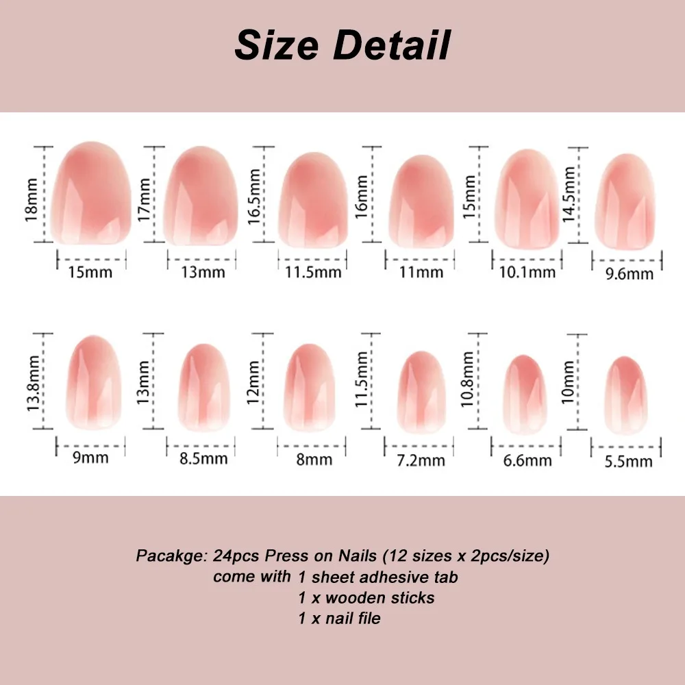 24pcs Ombre Press on Nails Short Oval Blush Nude Pink Fake Nails Reusable Gradient Full Cover Stick on Nail for Women Manicure view 6