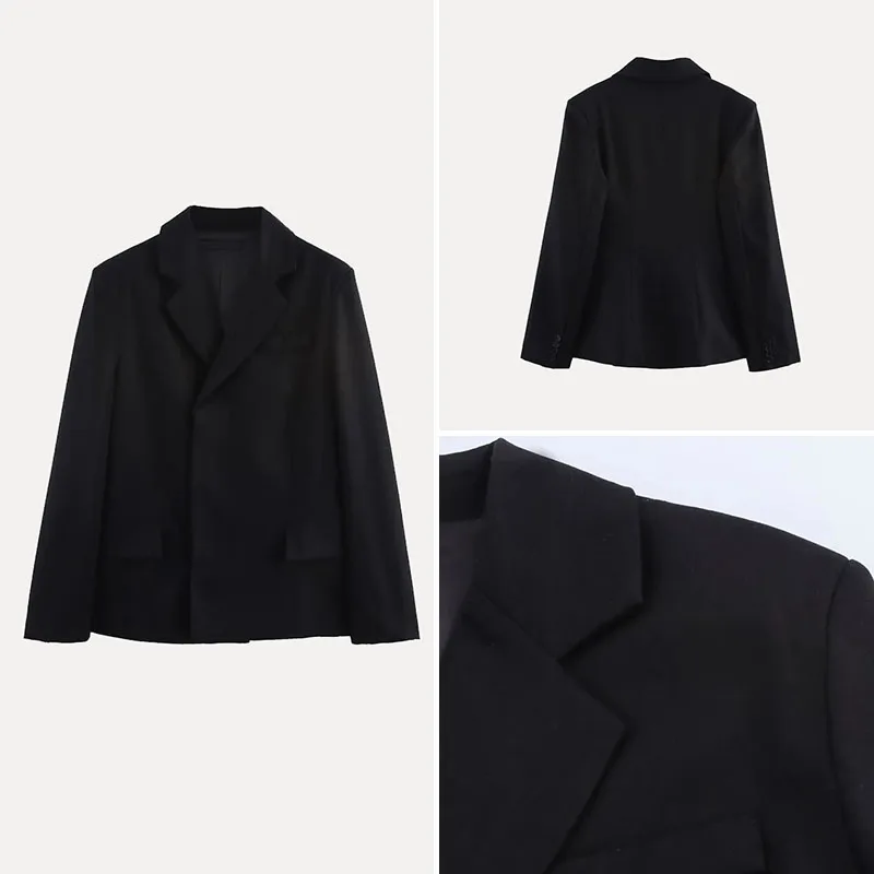 

Spring 2025 Women's Fashionable Versatile Mixed Fabric Double Breasted Suit Long Sleeve Polyester ZADATA Brand