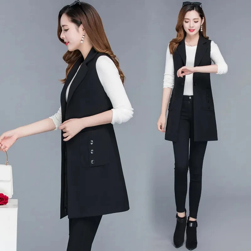 Blazer Vest Women 2022 New Spring Sleeveless Black Gilet Jacket Korean Fashion Loose Office Lady Waistcoat Casual Suit Chalecos