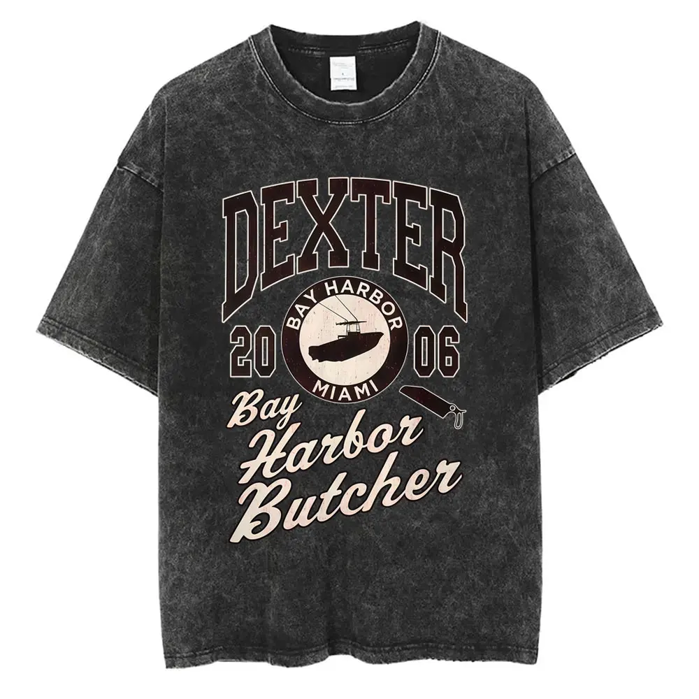 Washed Vintage TV Series Dexter Morgan T-shirt Men Women Clothing Casual Oversized T Shirts Male Fashion Gothic Cotton T-shirts