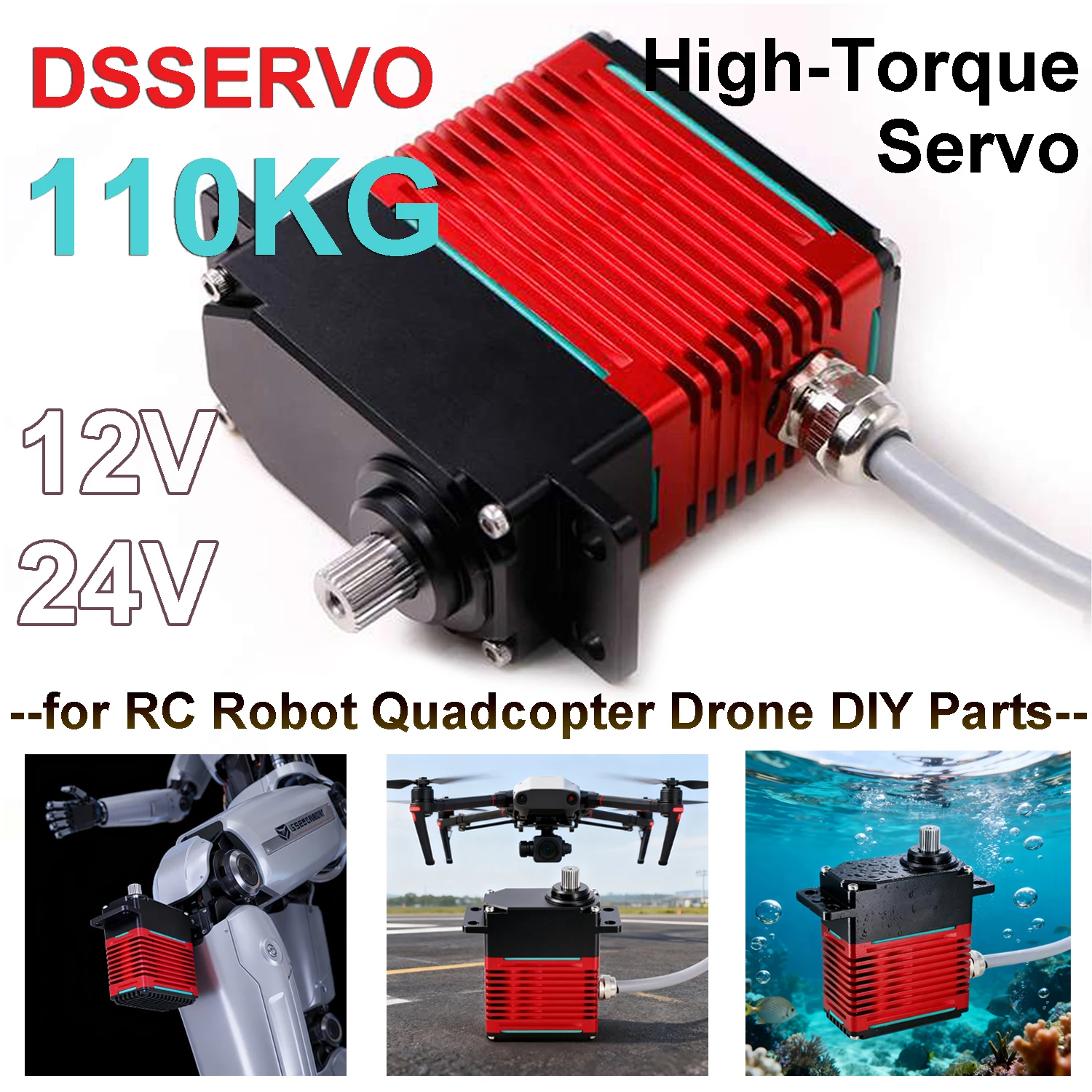

DSservo DES110 110kg High-Torque Industrial Brushless Motors Servo Waterproof High Power 12V/24V for RC Robot Drone DIY Parts