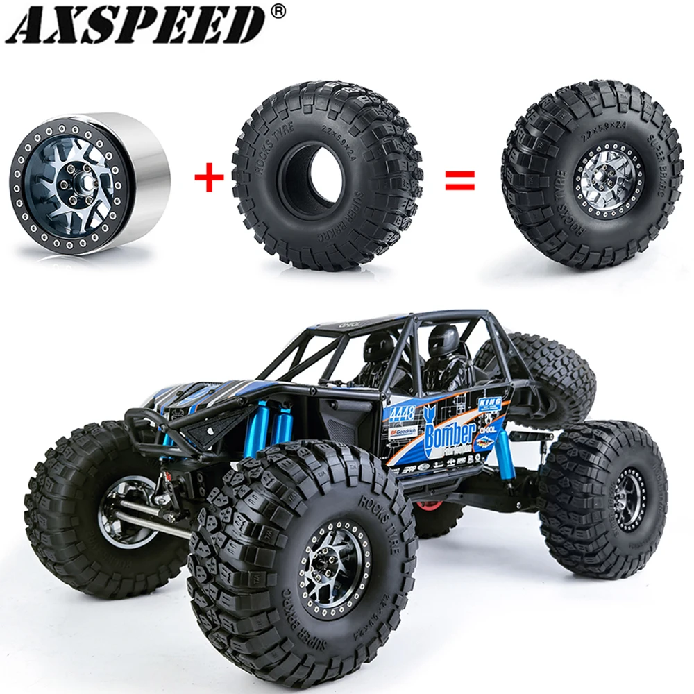 

AXSPEED 2.2" Wheels and Tires Kit Metal Beadlock Wheel Rim Hub & Rubber Tyre for 1/10 RC Crawler Axial RBX10 AXI03005 Wraith