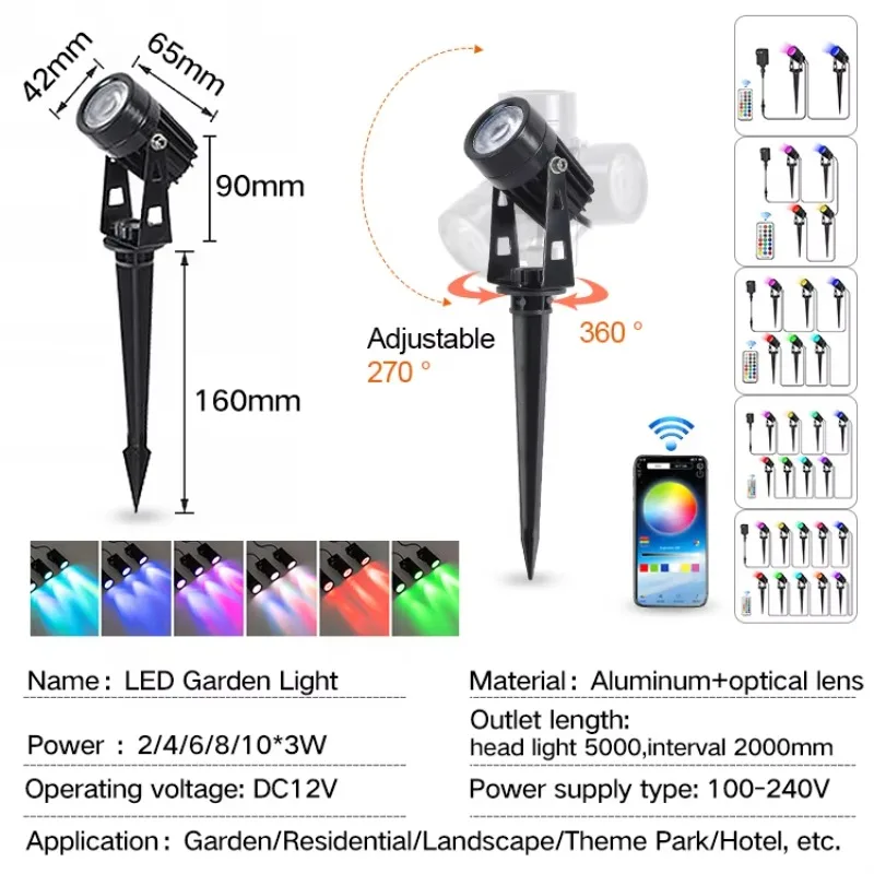 European Style Outdoor Waterproof Ce Decoratieve Lawn Mini Spike Spot Cob Led Rgbw Garden Light With High Quality Spotlight